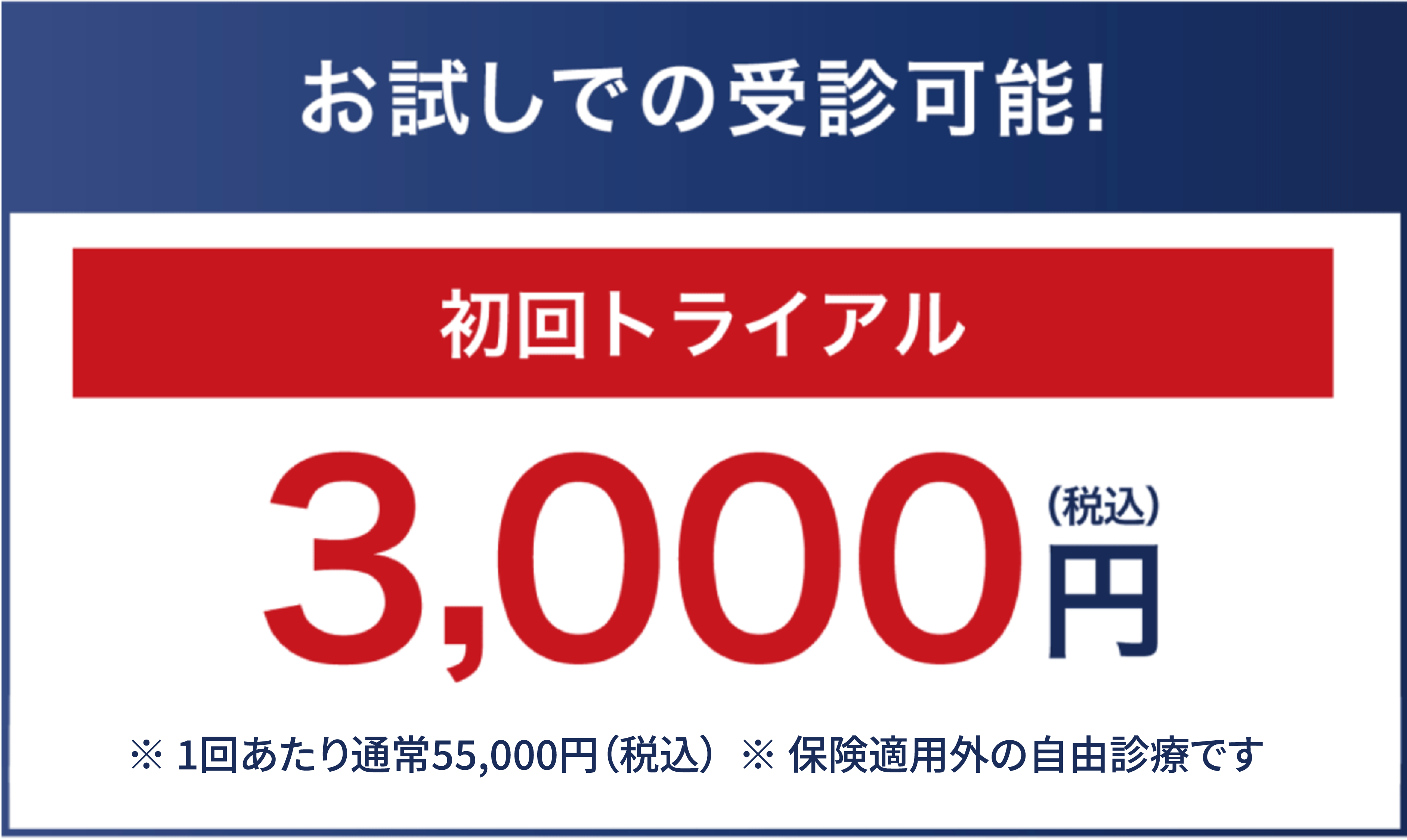 初回トライアル3000円!※別途初診料が3,300円となります。